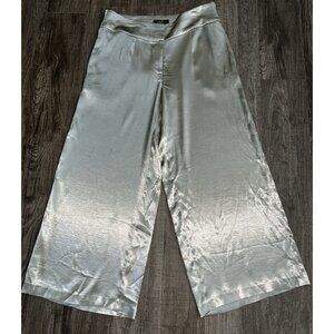 Metallic Gold Dress Pants Size 14 Wide Leg Shimmer 34 Waist Dress Slacks